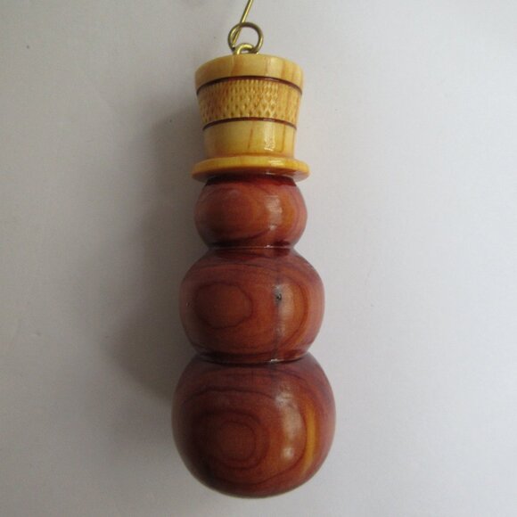 Hand Made Turned Wood Snowman Christmas Ornament 3.5” Tall - Picture 2 of 9